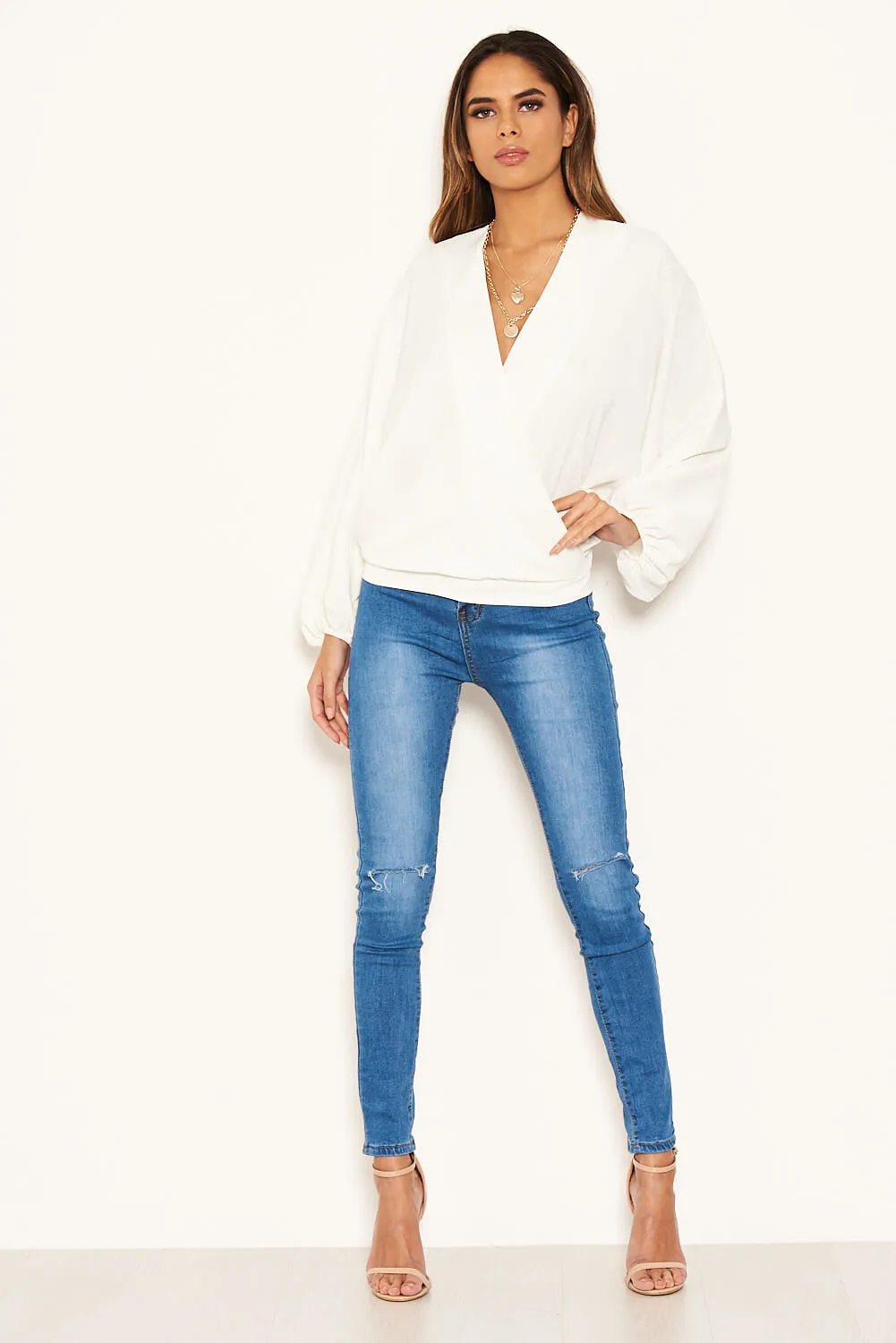 Cream Wrap Batwing Sleeve Top sold by AX Paris product image thumbnail 2