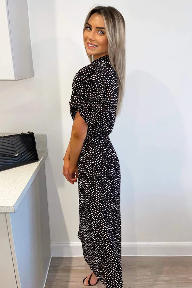 Black and Pink Polka Dot Puff Sleeve Midi Dress sold by AX Paris product image thumbnail 3