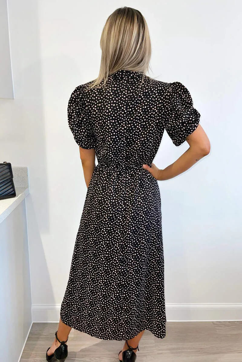 Black and Pink Polka Dot Puff Sleeve Midi Dress sold by AX Paris product image thumbnail 4
