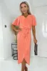Peach Wrap Top Belted Short Sleeve Plisse Midi Dress sold by AX Paris