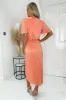 Peach Wrap Top Belted Short Sleeve Plisse Midi Dress sold by AX Paris