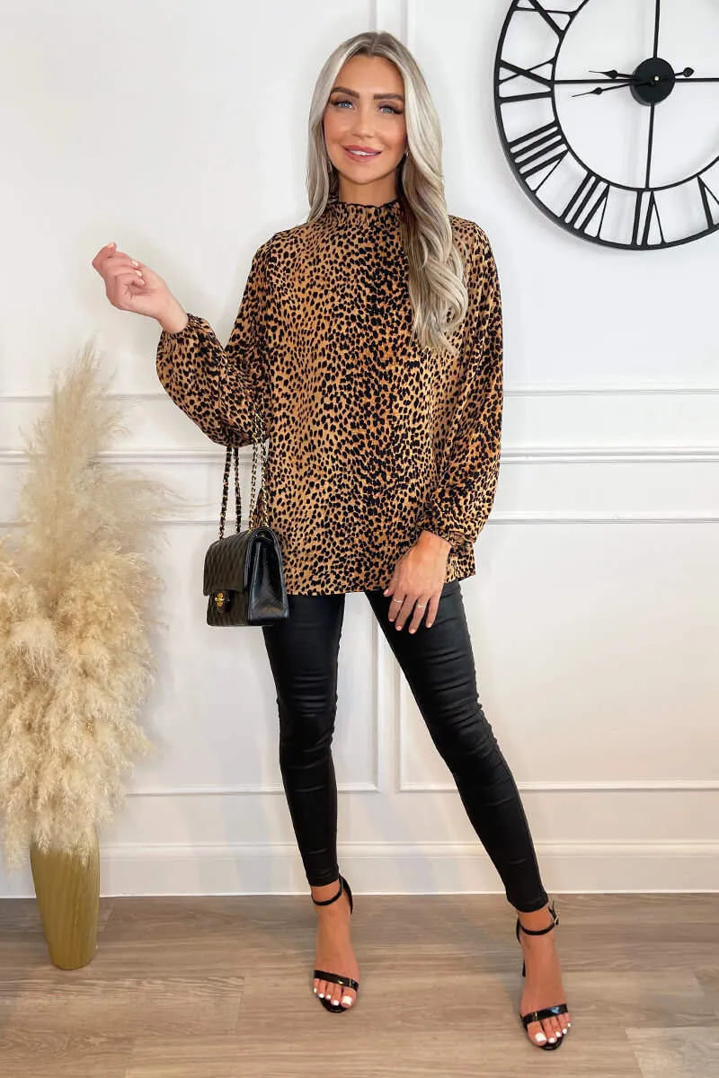 Camel Animal Print Long Sleeve Ruffle Neck Top sold by AX Paris product image thumbnail 4