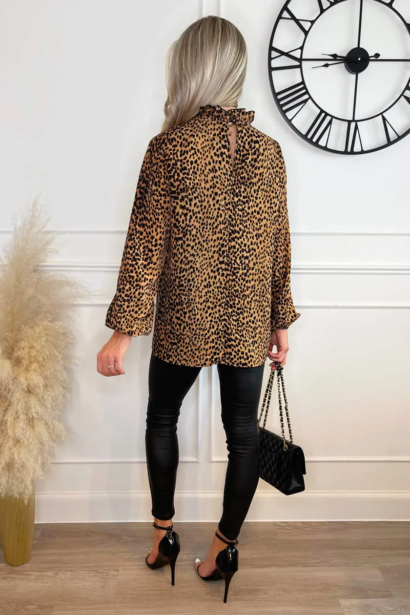 Camel Animal Print Long Sleeve Ruffle Neck Top sold by AX Paris product image thumbnail 5