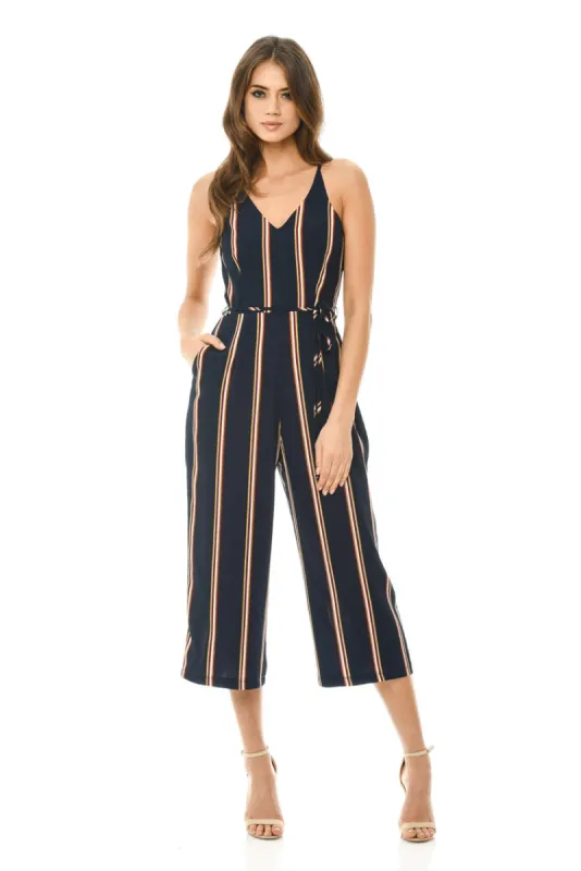 Navy Striped Culotte Jumpsuit sold by AX Paris