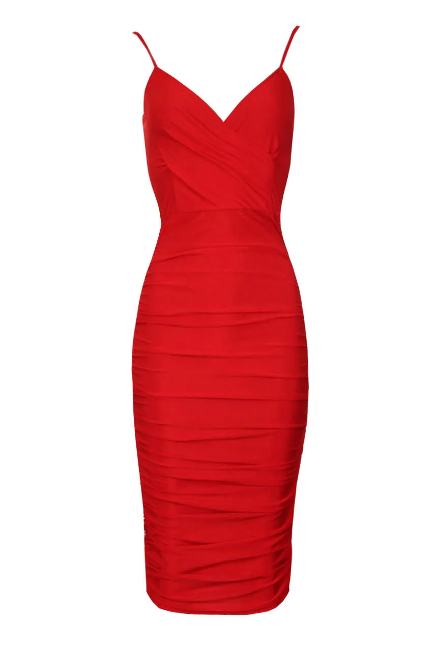 Red Ruched Midi Dress sold by AX Paris product image thumbnail 4