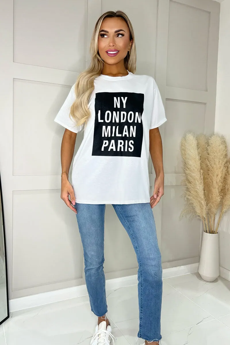 White NY London Milan Paris Slogan T-Shirt sold by AX Paris product image thumbnail 2