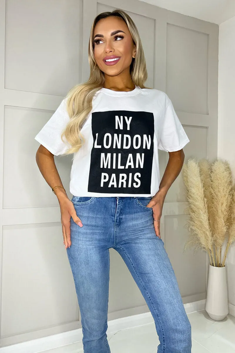 White NY London Milan Paris Slogan T-Shirt sold by AX Paris product image thumbnail 3