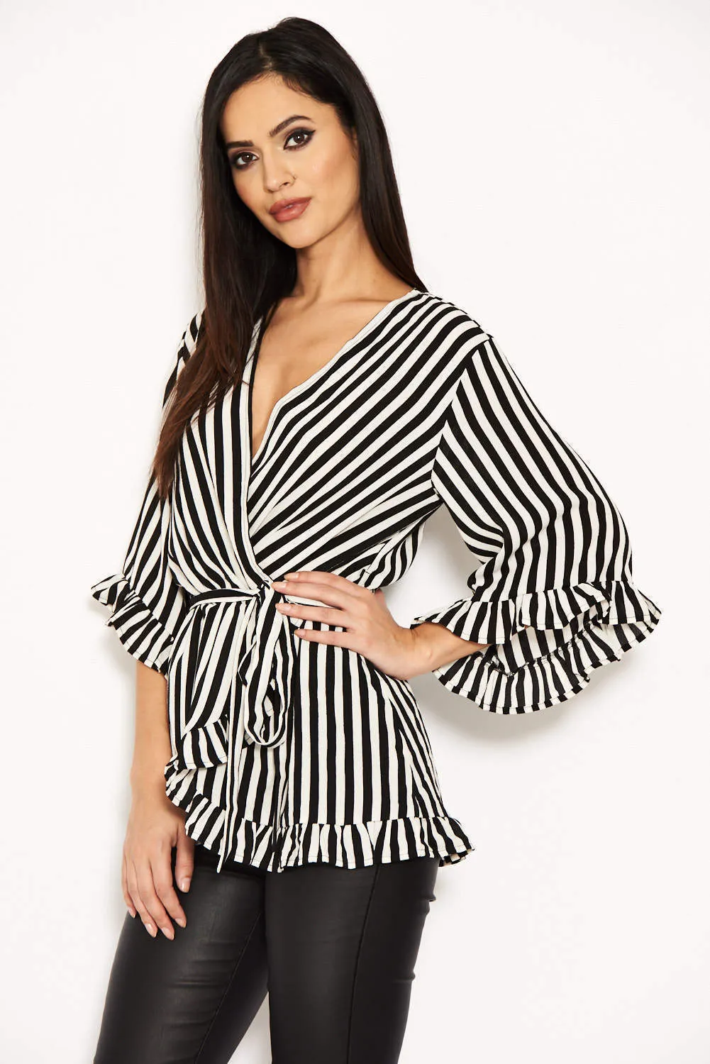 Black Striped Frill Top sold by AX Paris product image thumbnail 5