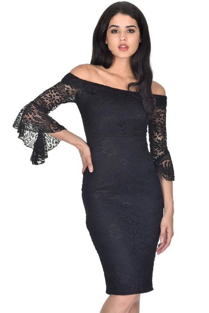 Black Bardot Lace Dress sold by AX Paris