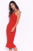 Red Midi Dress With Frill Hem And Floral Crochet Detail sold by AX Paris