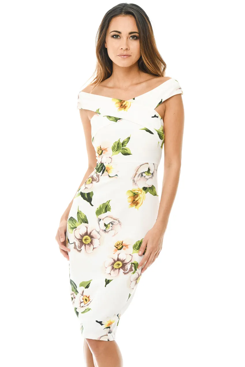 Printed Off Shoulder Cross Midi Dress sold by AX Paris
