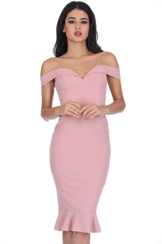 Blush Off The Shoulder Strappy Fishtail Dress sold by AX Paris