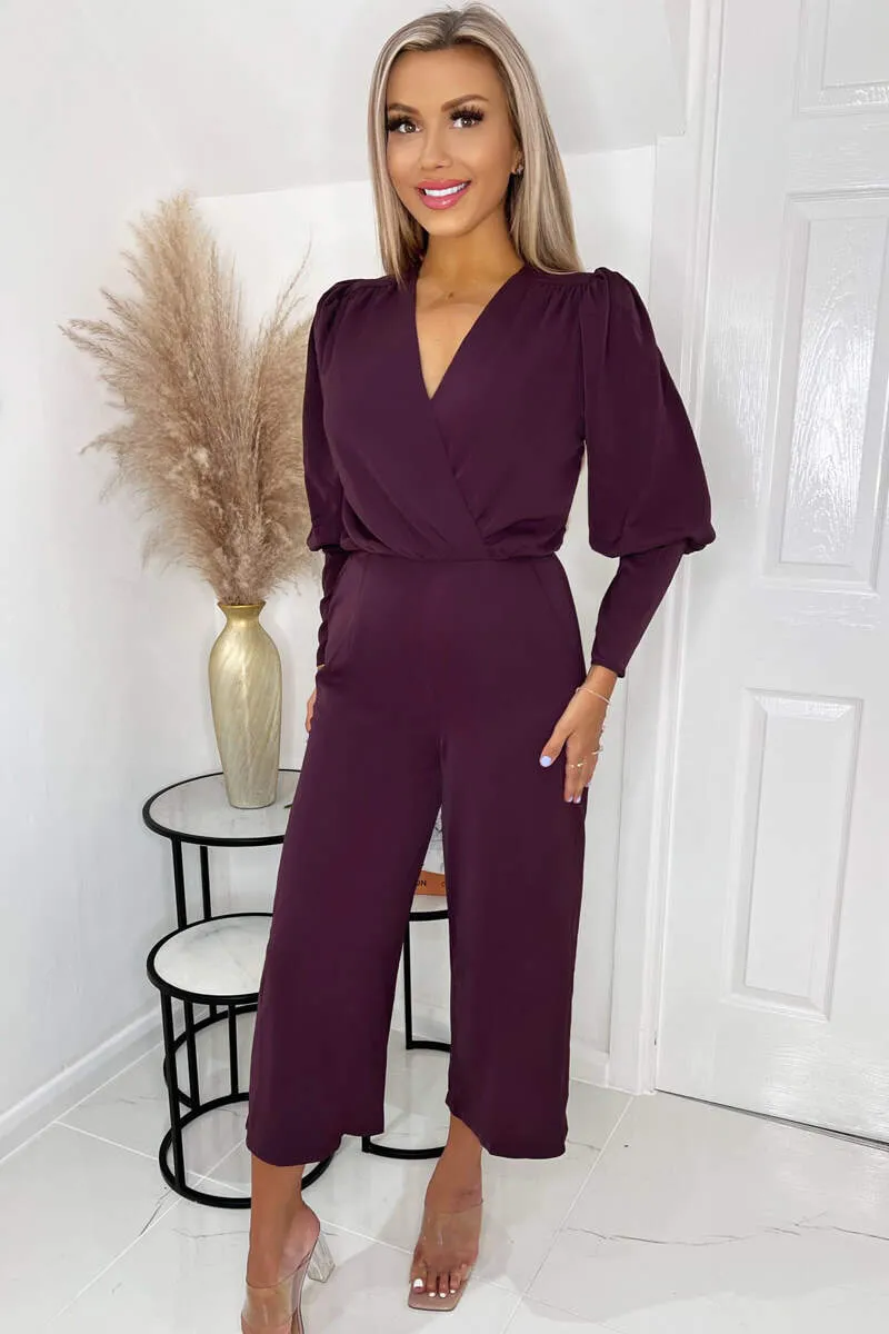 Plum Wrap Top Long Sleeve Culotte Jumpsuit sold by AX Paris product image thumbnail 2