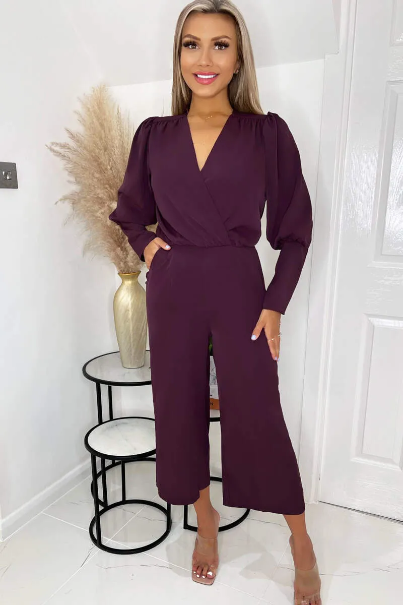 Plum Wrap Top Long Sleeve Culotte Jumpsuit sold by AX Paris product image thumbnail 3