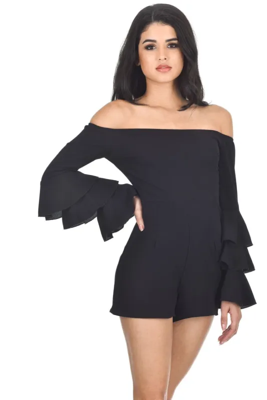 Black Ruffle Sleeve Playsuit sold by AX Paris