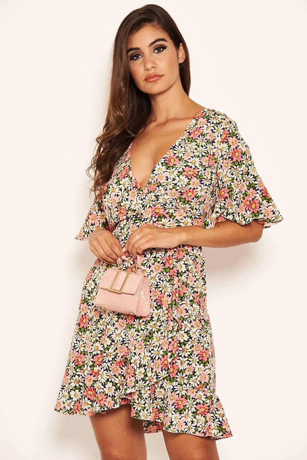 Pink Floral Wrap Frill Dress sold by AX Paris product image thumbnail 2
