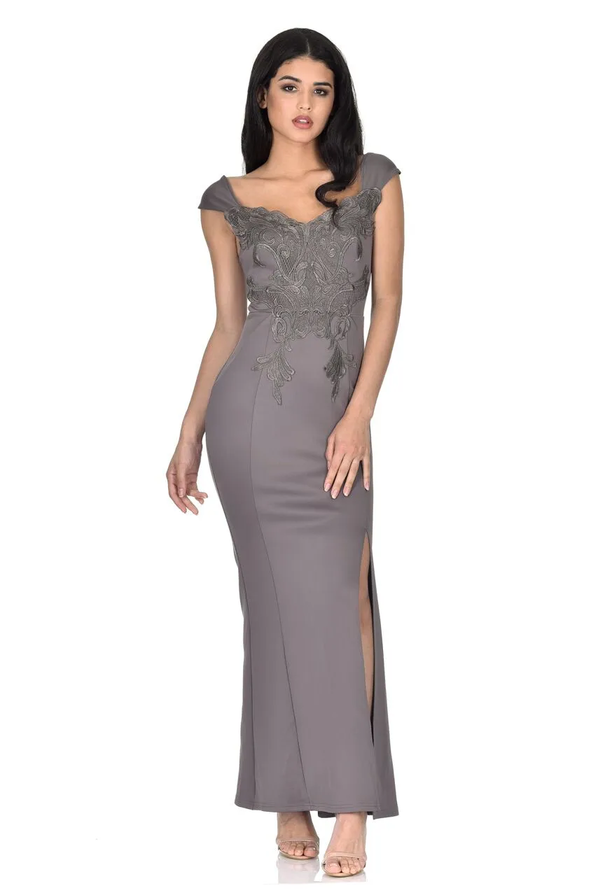 Dark Grey Lace Overlay Maxi Dress sold by AX Paris