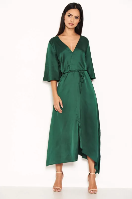 Green Midi Dress With Ruffle Sleeves And Tie Waist sold by AX Paris