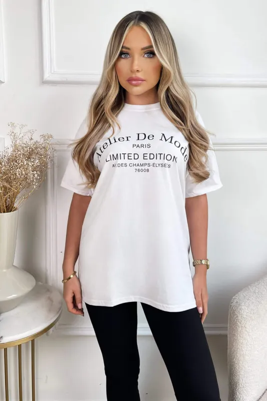 White Atelier Slogan T-Shirt sold by AX Paris
