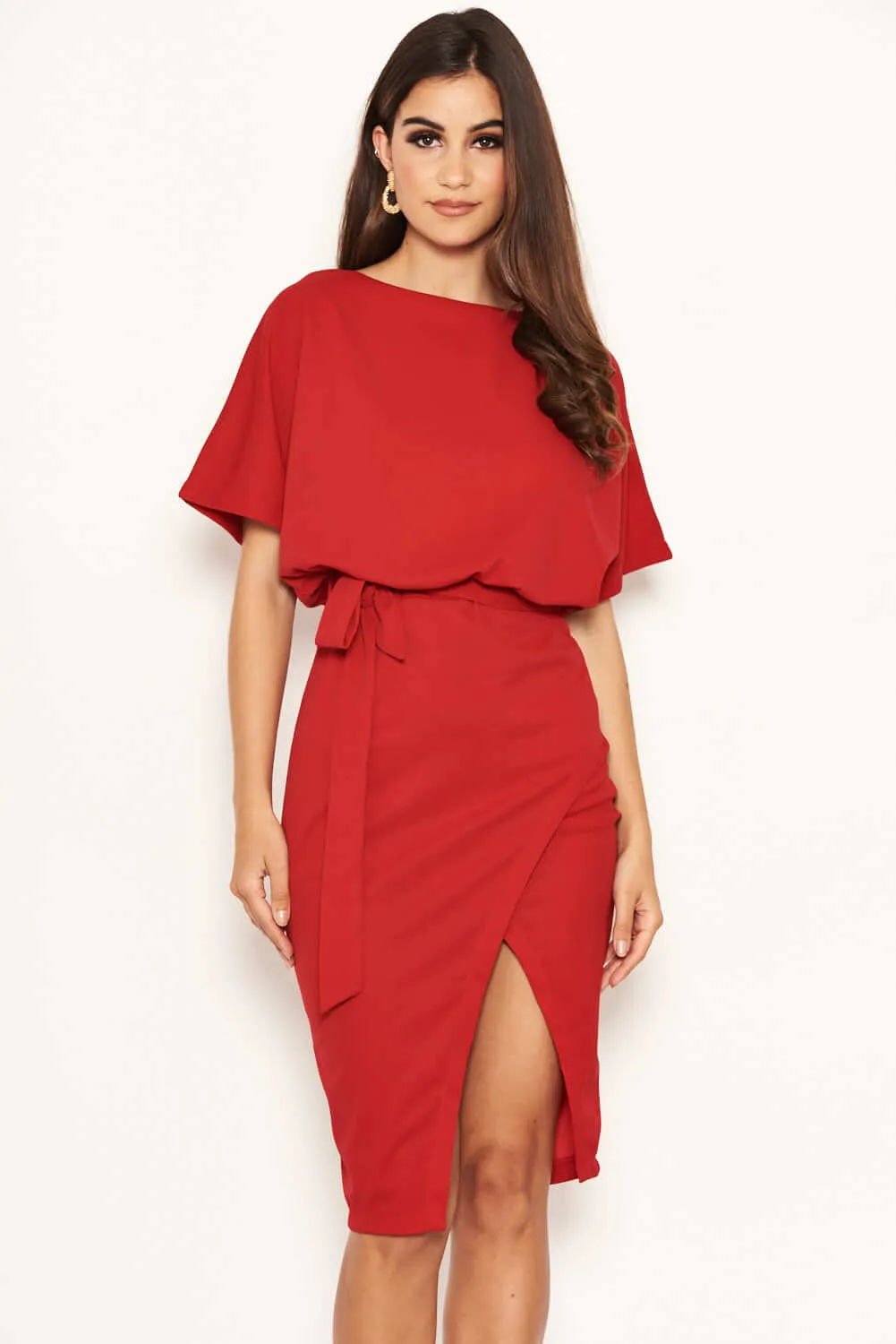 Red Tie Waist Midi Dress sold by AX Paris product image thumbnail 5