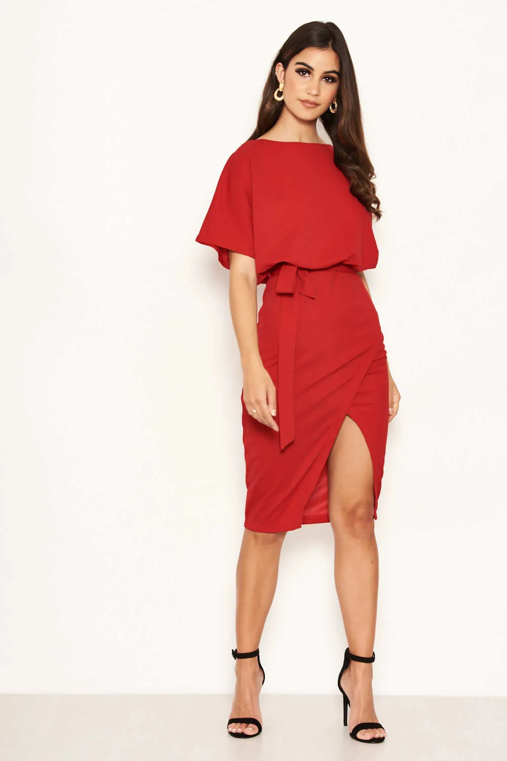 Red Tie Waist Midi Dress sold by AX Paris product image thumbnail 3