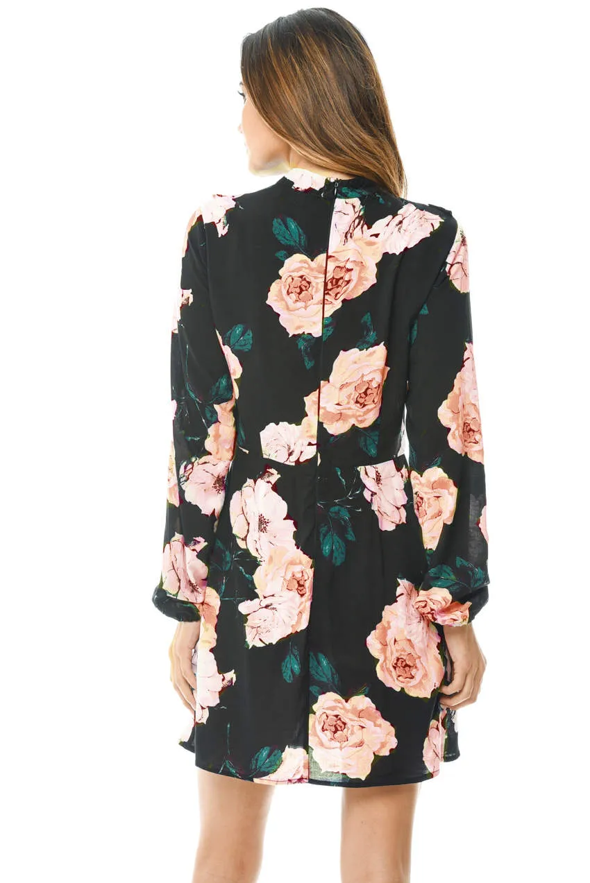 High Neck Black Floral Mini Dress sold by AX Paris product image thumbnail 3