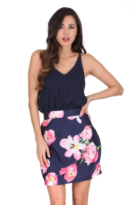 Navy Floral 2 in 1 Mini Dress sold by AX Paris