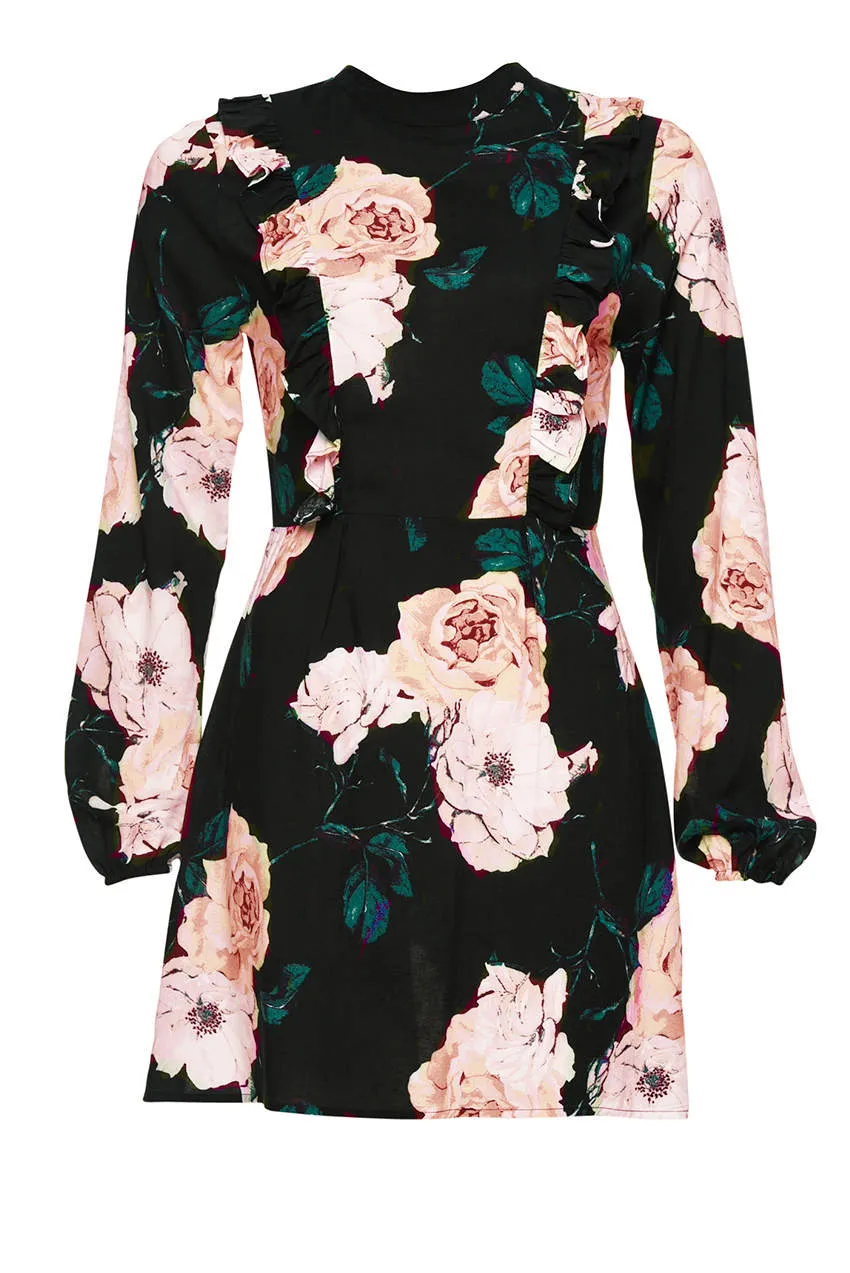 High Neck Black Floral Mini Dress sold by AX Paris product image thumbnail 4