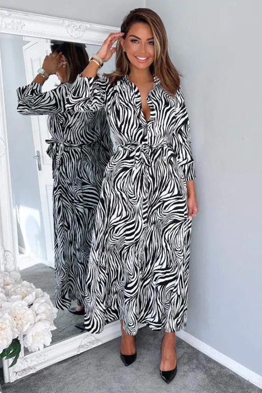 Black And White Zebra Print Midi Shirt Dress sold by AX Paris