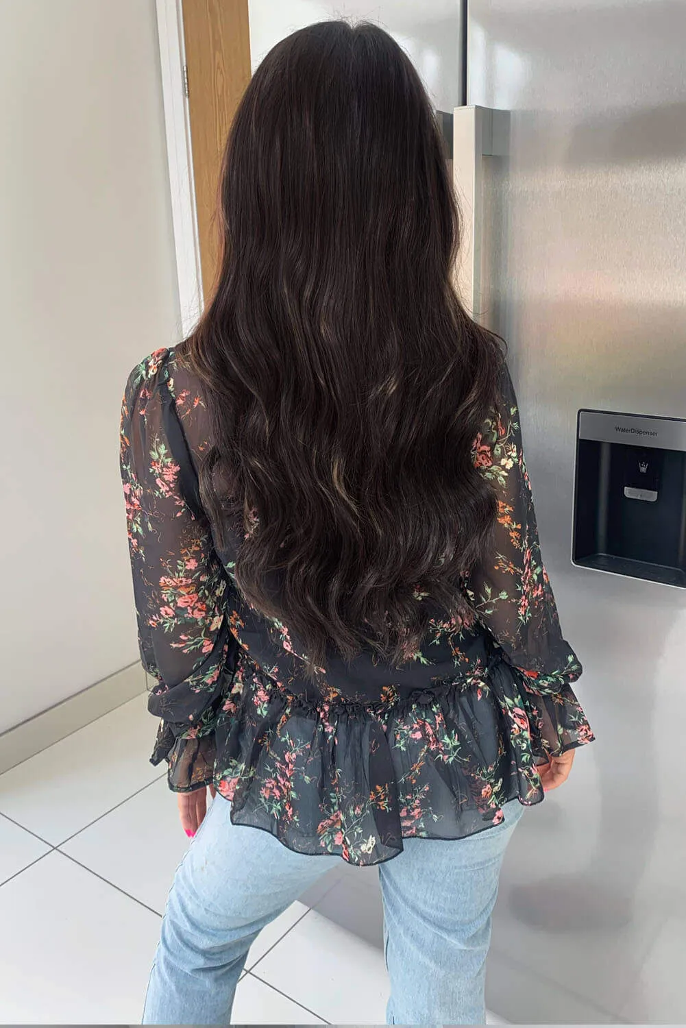 Black Floral Sheer Frill Long Sleeve Top sold by AX Paris product image thumbnail 4