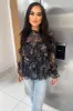 Black Floral Sheer Frill Long Sleeve Top sold by AX Paris