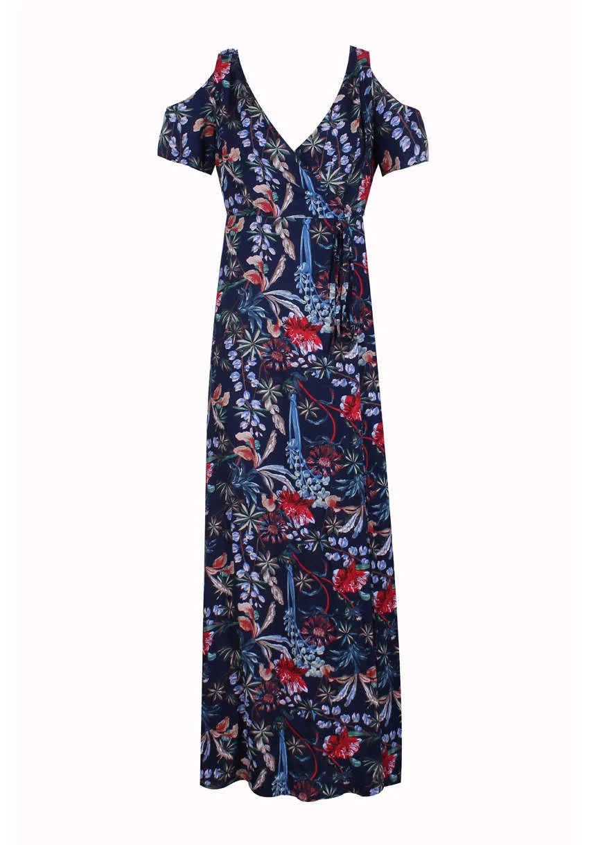 Navy Floral Cold Shoulder Printed Maxi Dress sold by AX Paris product image thumbnail 4