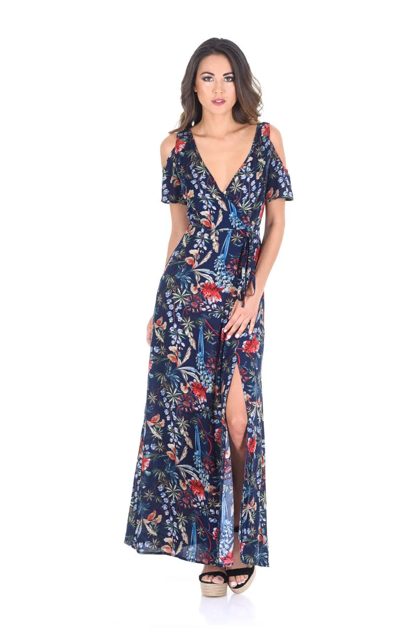 Navy Floral Cold Shoulder Printed Maxi Dress sold by AX Paris product image thumbnail 2