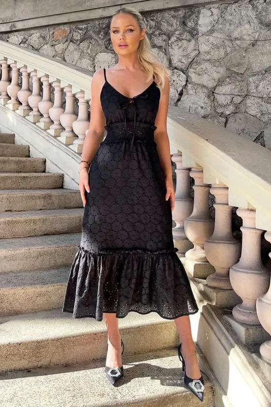 Black Broderie Frill Hem Midi Dress sold by AX Paris