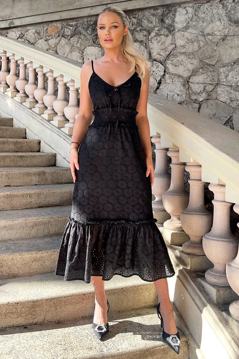 Black Broderie Frill Hem Midi Dress sold by AX Paris