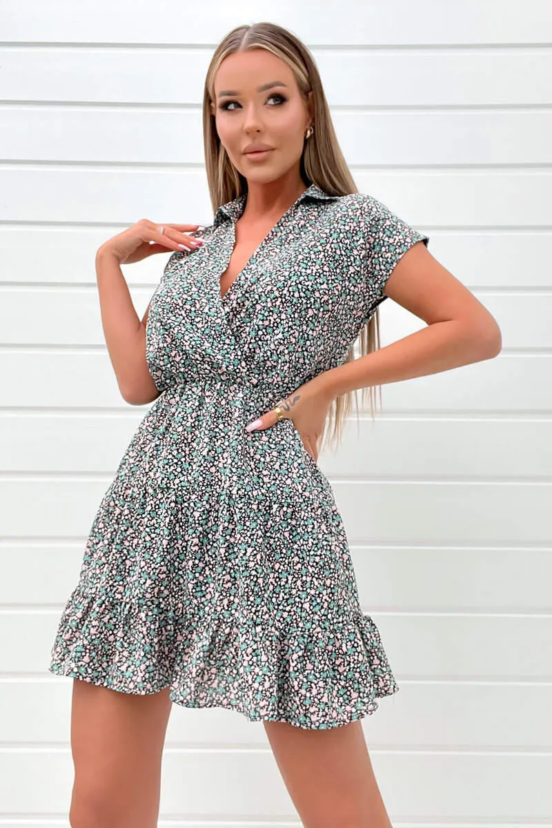 Black Floral Printed Short Sleeve Mini Dress sold by AX Paris product image thumbnail 2