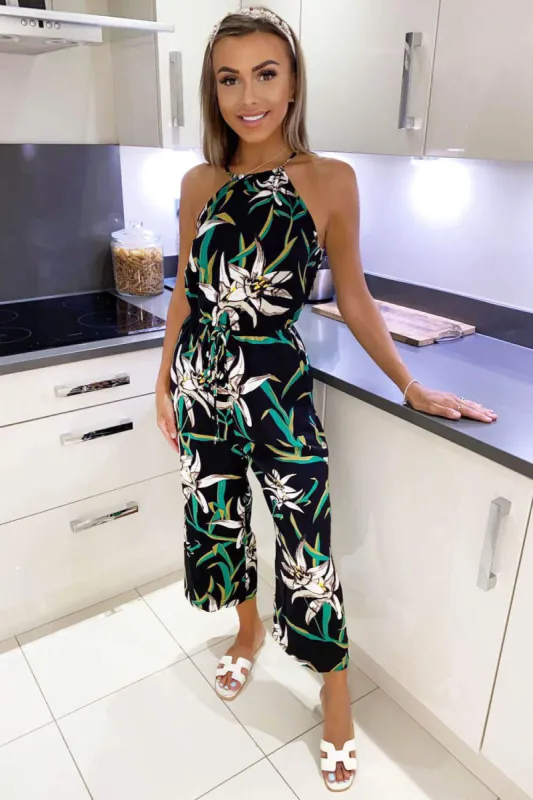 Black Floral High Neck Jumpsuit sold by AX Paris
