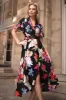 Multi Floral Printed Short Sleeve Belted Wrap Midi Dress sold by AX Paris