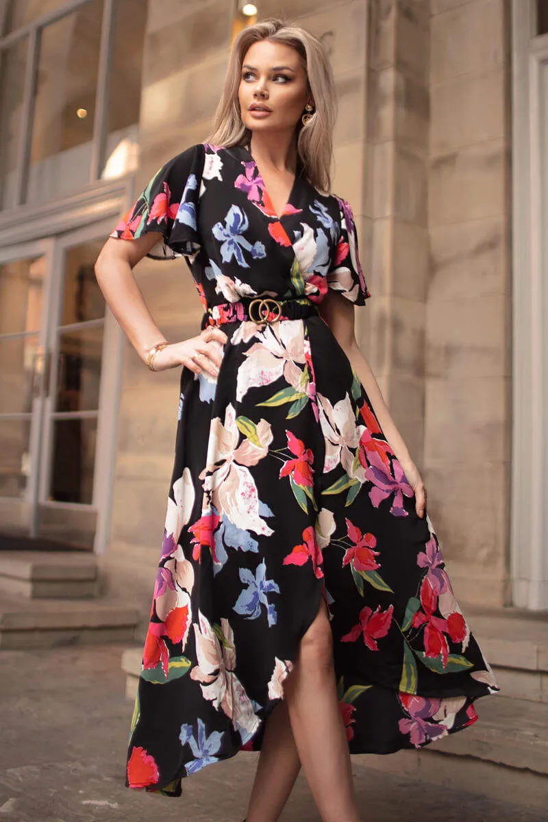 Multi Floral Printed Short Sleeve Belted Wrap Midi Dress sold by AX Paris product image thumbnail 3