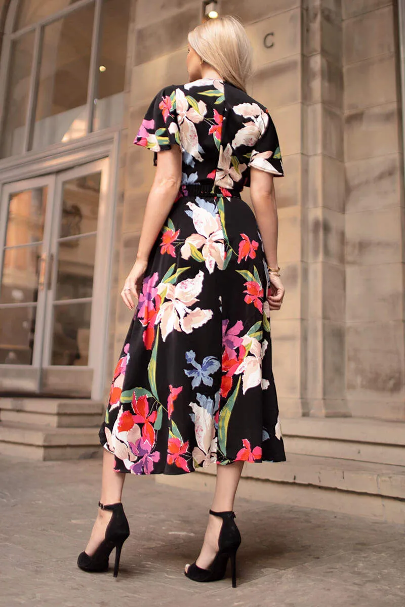 Multi Floral Printed Short Sleeve Belted Wrap Midi Dress sold by AX Paris product image thumbnail 4