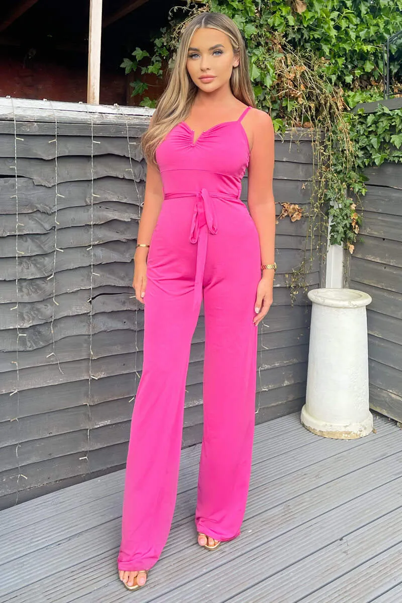 Cerise V-Buckle Belted Full Length Jumpsuit sold by AX Paris
