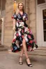 Multi Floral Printed Short Sleeve Belted Wrap Midi Dress sold by AX Paris