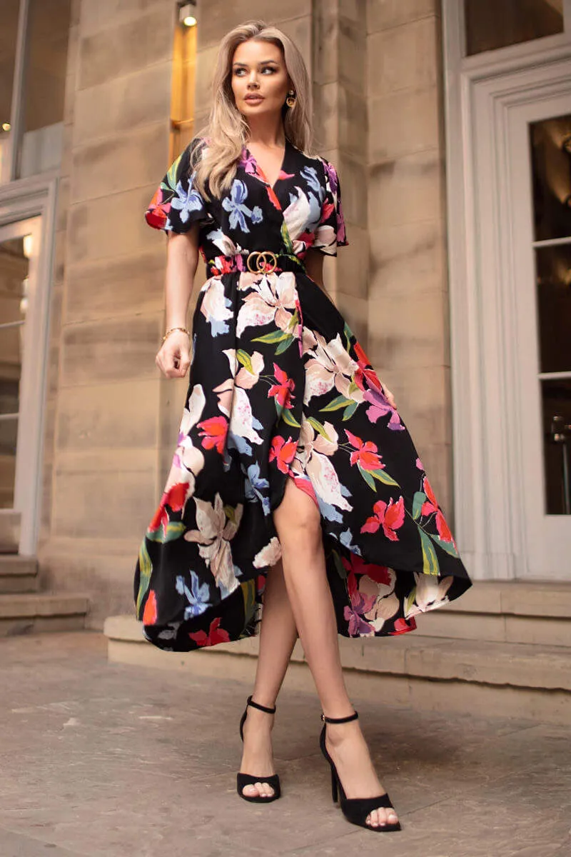 Multi Floral Printed Short Sleeve Belted Wrap Midi Dress sold by AX Paris product image thumbnail 2