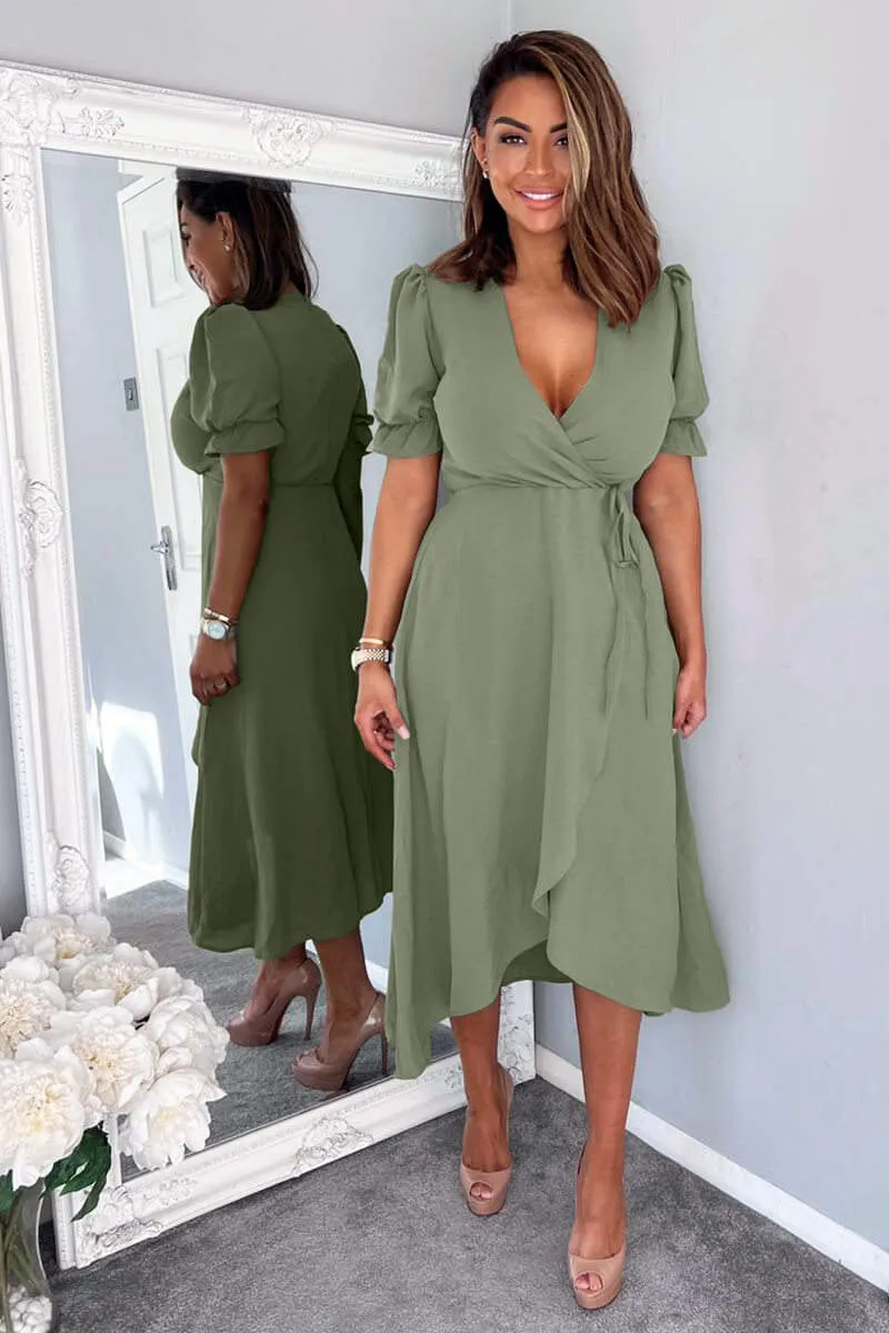 Khaki Wrap Side Tie Midi Dress sold by AX Paris product image thumbnail 4
