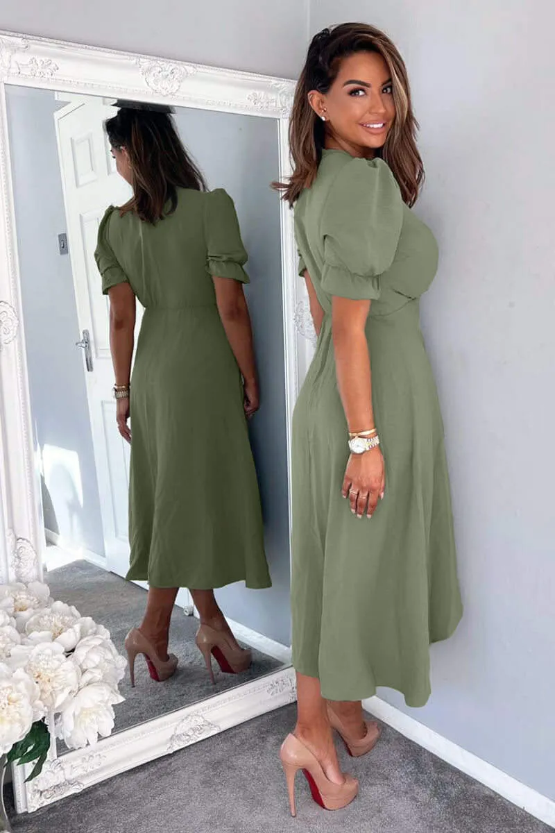 Khaki Wrap Side Tie Midi Dress sold by AX Paris product image thumbnail 5