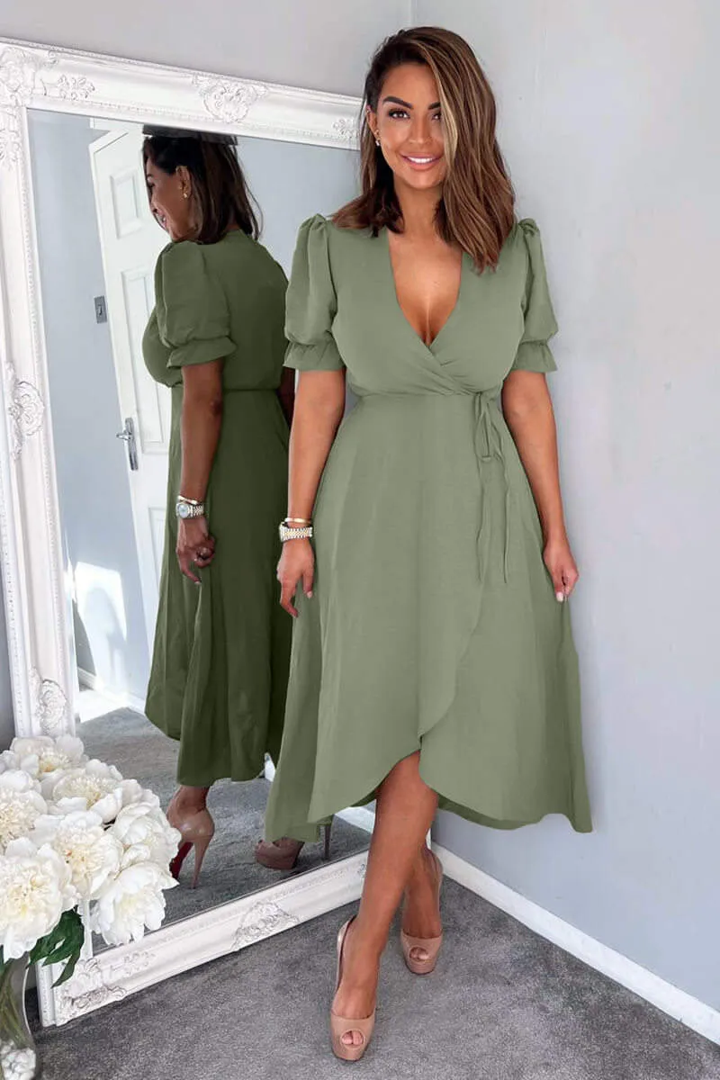 Khaki Wrap Side Tie Midi Dress sold by AX Paris product image thumbnail 2