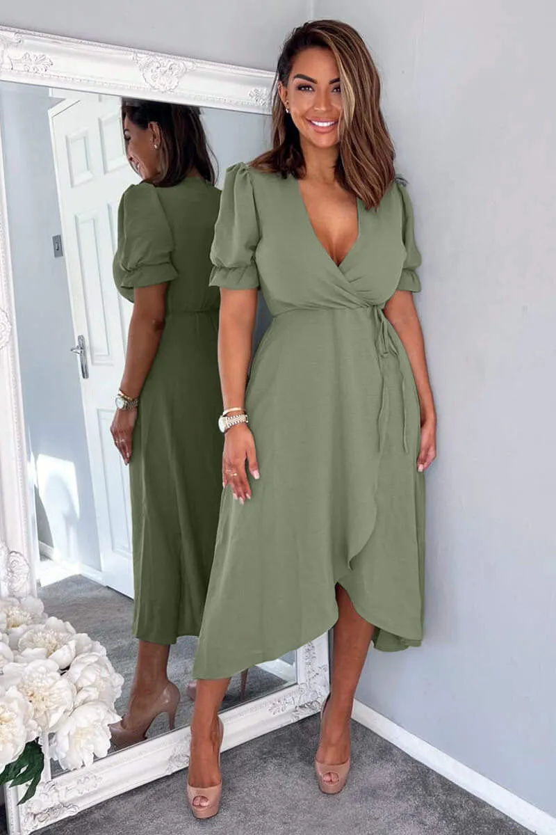 Khaki Wrap Side Tie Midi Dress sold by AX Paris product image thumbnail 3
