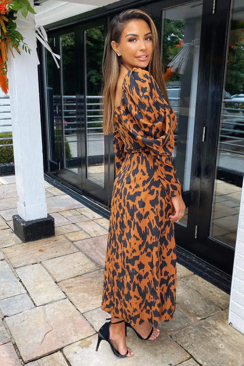 Camel Animal Print Square Neck Midi Dress sold by AX Paris product image thumbnail 5