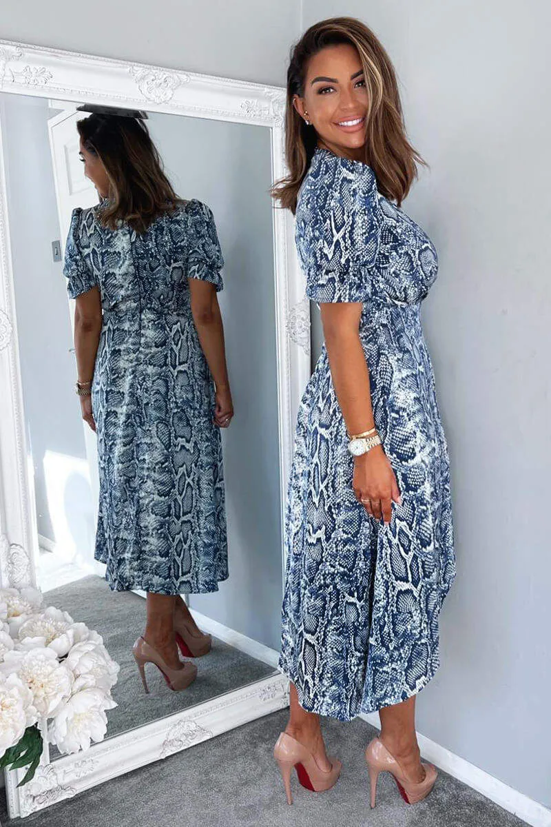 Blue Snake Print Tie Side Wrap Midi Dress sold by AX Paris product image thumbnail 5