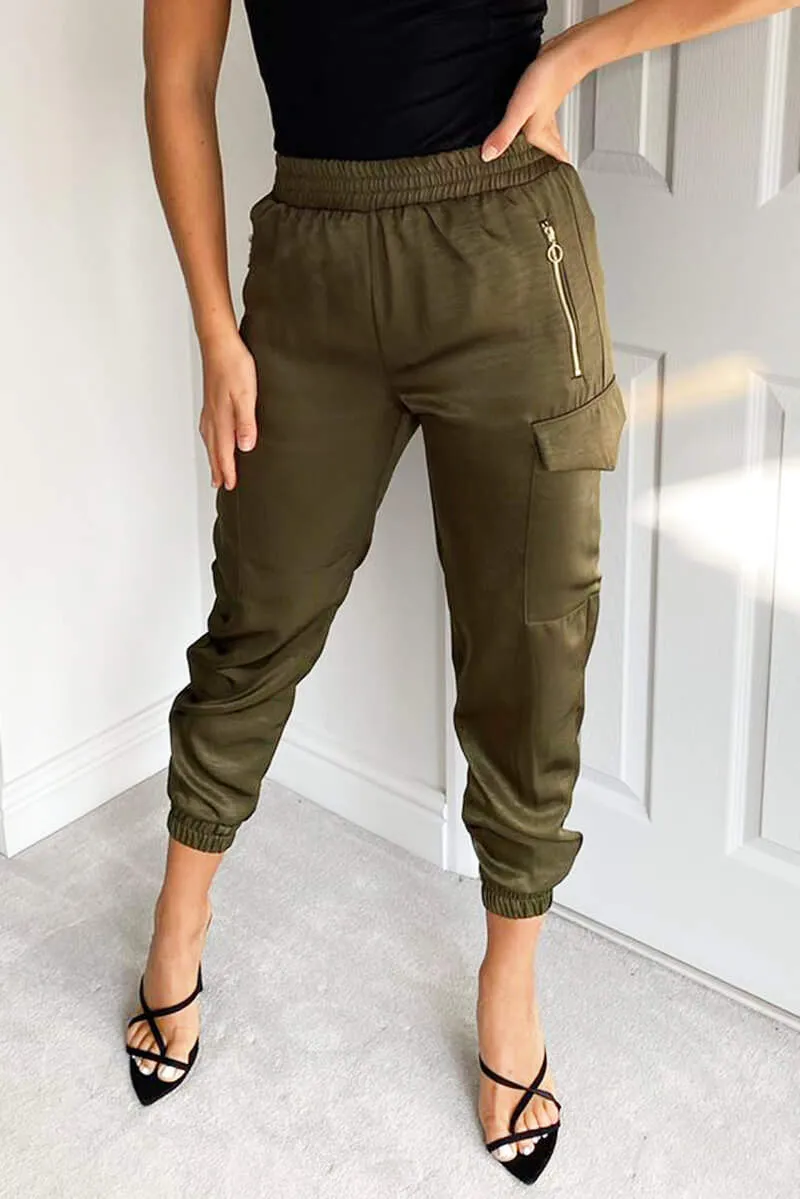 Olive Silky Cargo Pants sold by AX Paris product image thumbnail 4